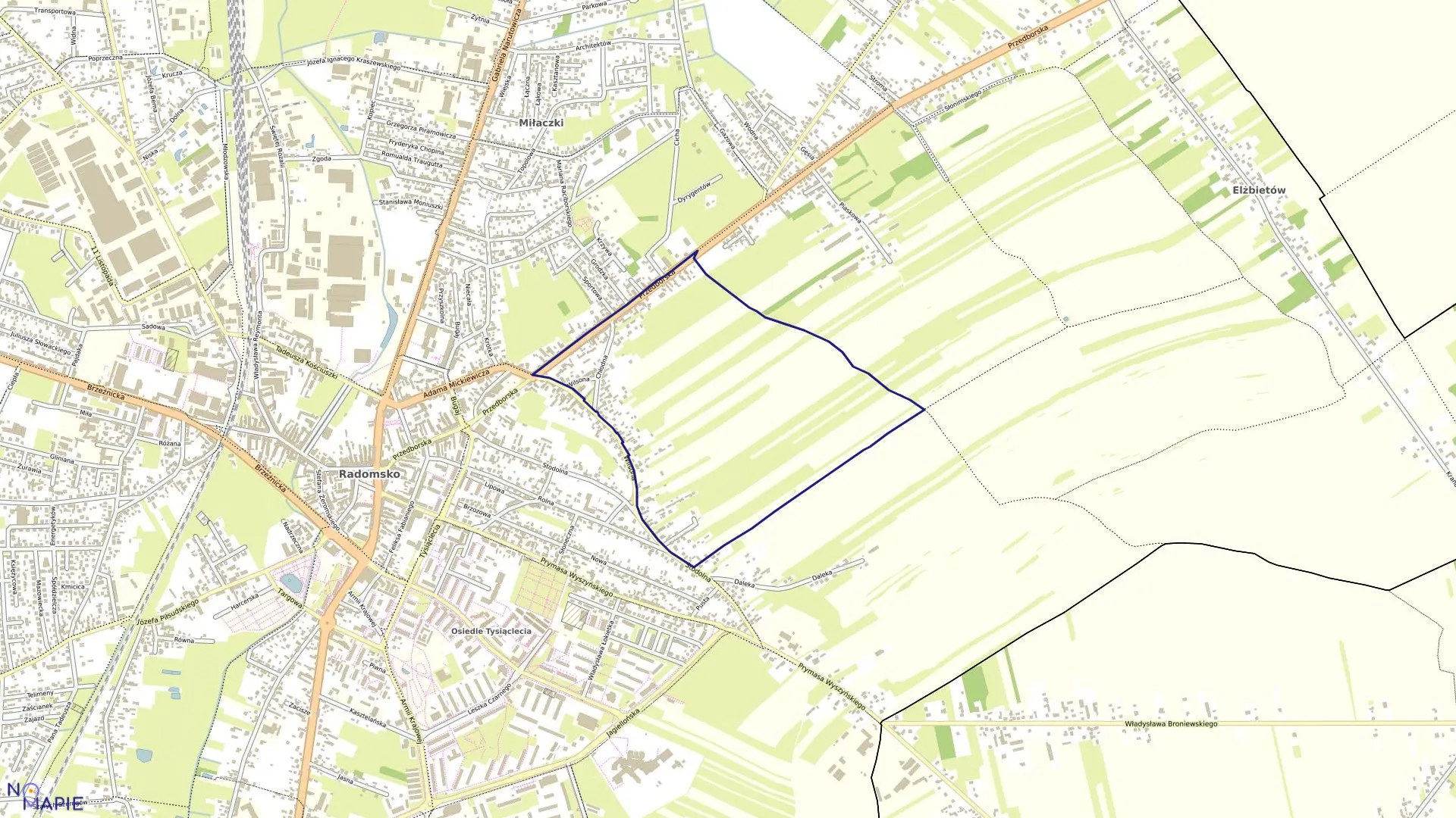 Mapa obrębu 0020 w mieście Radomsko